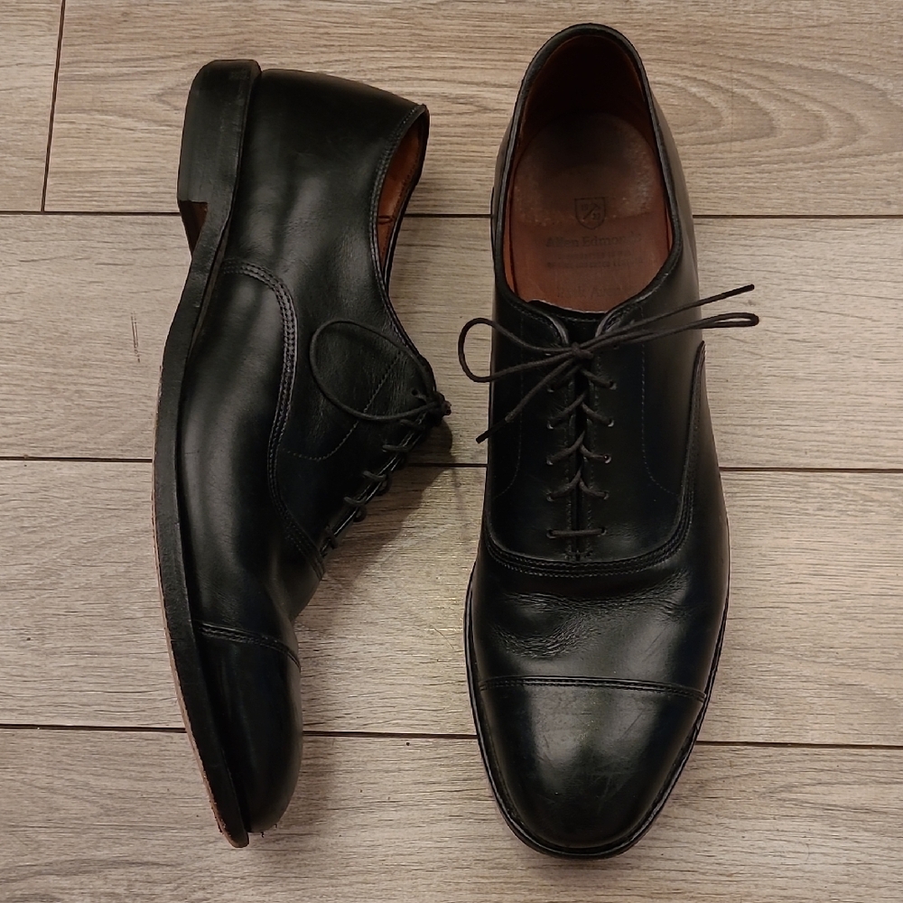 ALLEN EDMONDS Park Avenue Black Leather Cap Toe Sz 12 B‎ Mens Dress Shoes